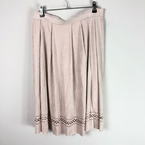 Coin 1804 Suede Lasercut Midi Skirt Tan Taupe 40